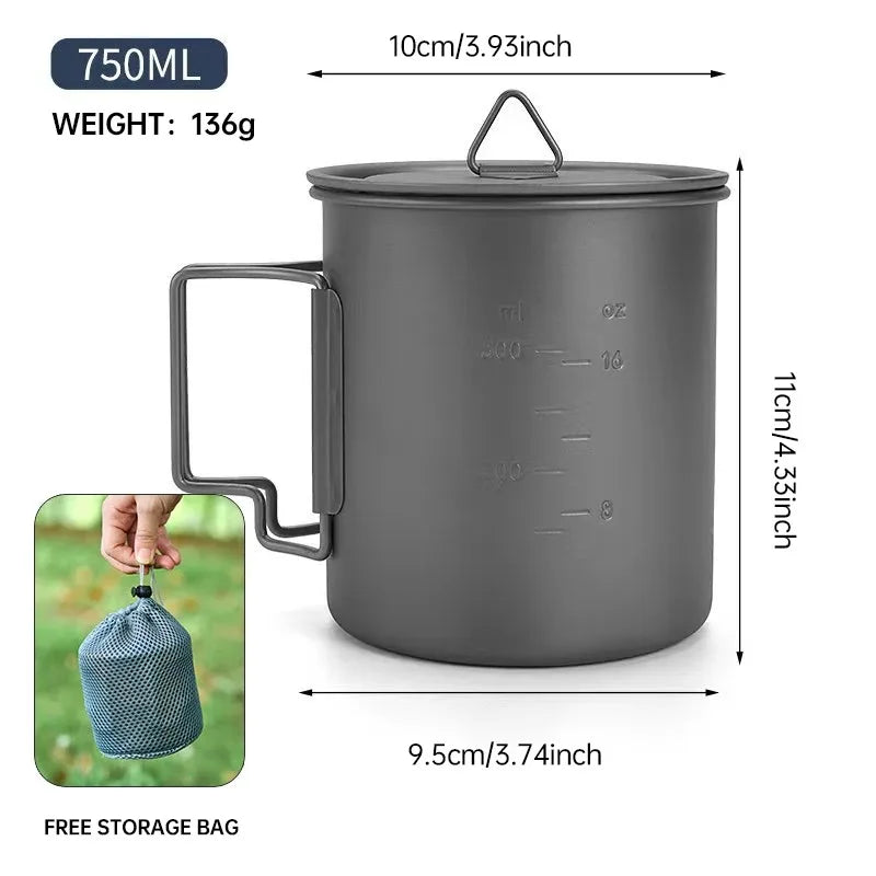 Pure Titanium Folding Cup – Lightweight Outdoor Camping Mug with Foldable Handle Peaceful Pleasures Health and Wellness 750ml Mug