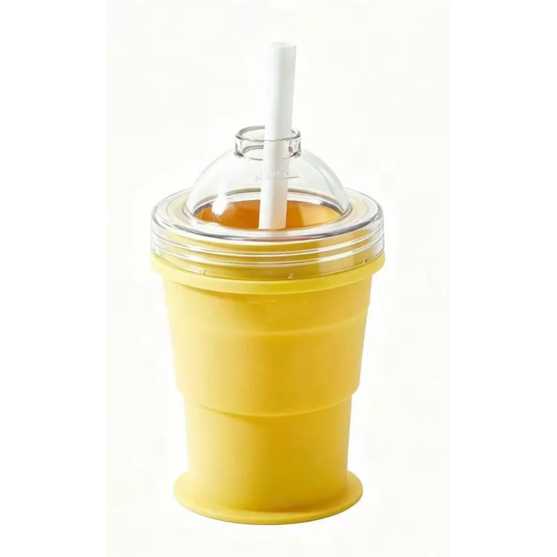 Food-Grade Silicone Foldable Ice Ball Cup 2 in 1 Ice Mold and Water Bottle BPA-Free Portable Travel Tumbler for Outdoor Camping Peaceful Pleasures Health and Wellness YELLOW 101-200ml