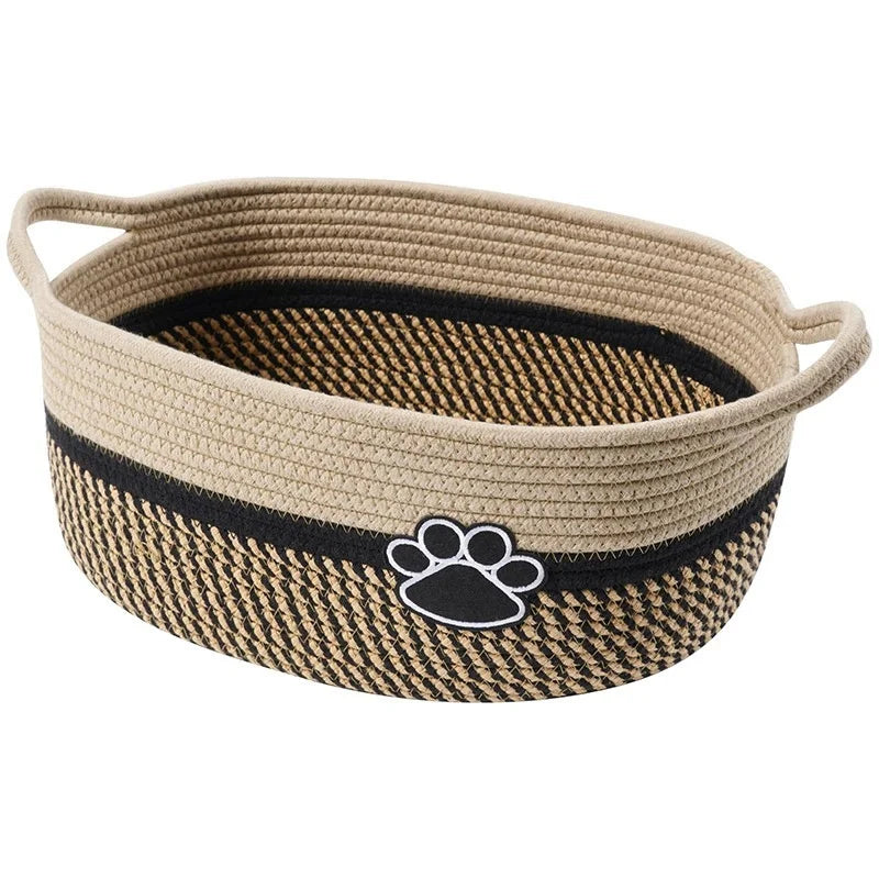 Woven Cotton Rope Storage Basket with Handle | Toy Organizer