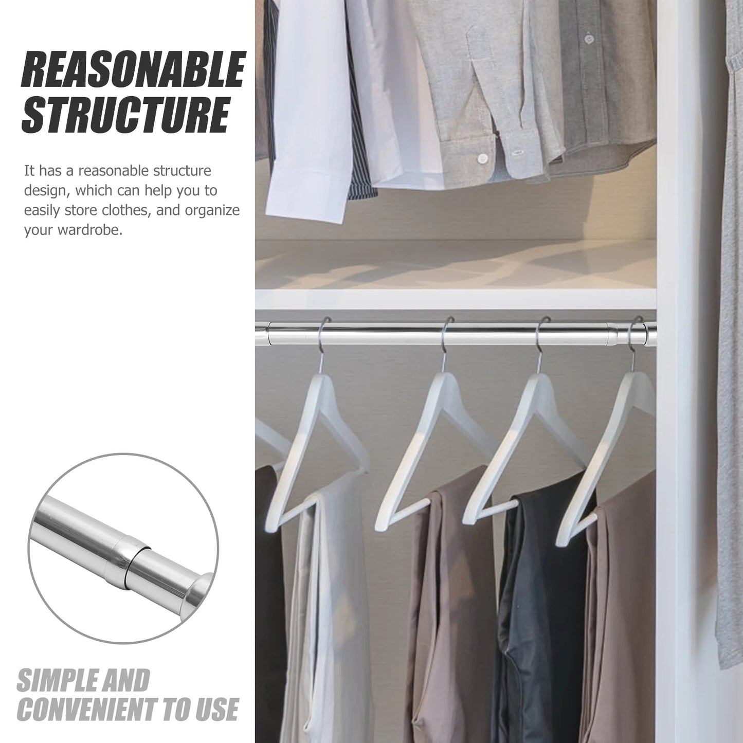 Adjustable Closet Rod Telescopic Clothesline Drying Pole Stainless Steel Hanging Clothes Rod For Cabinet Wardrobe Clothes Rack Peaceful Pleasures Health and Wellness