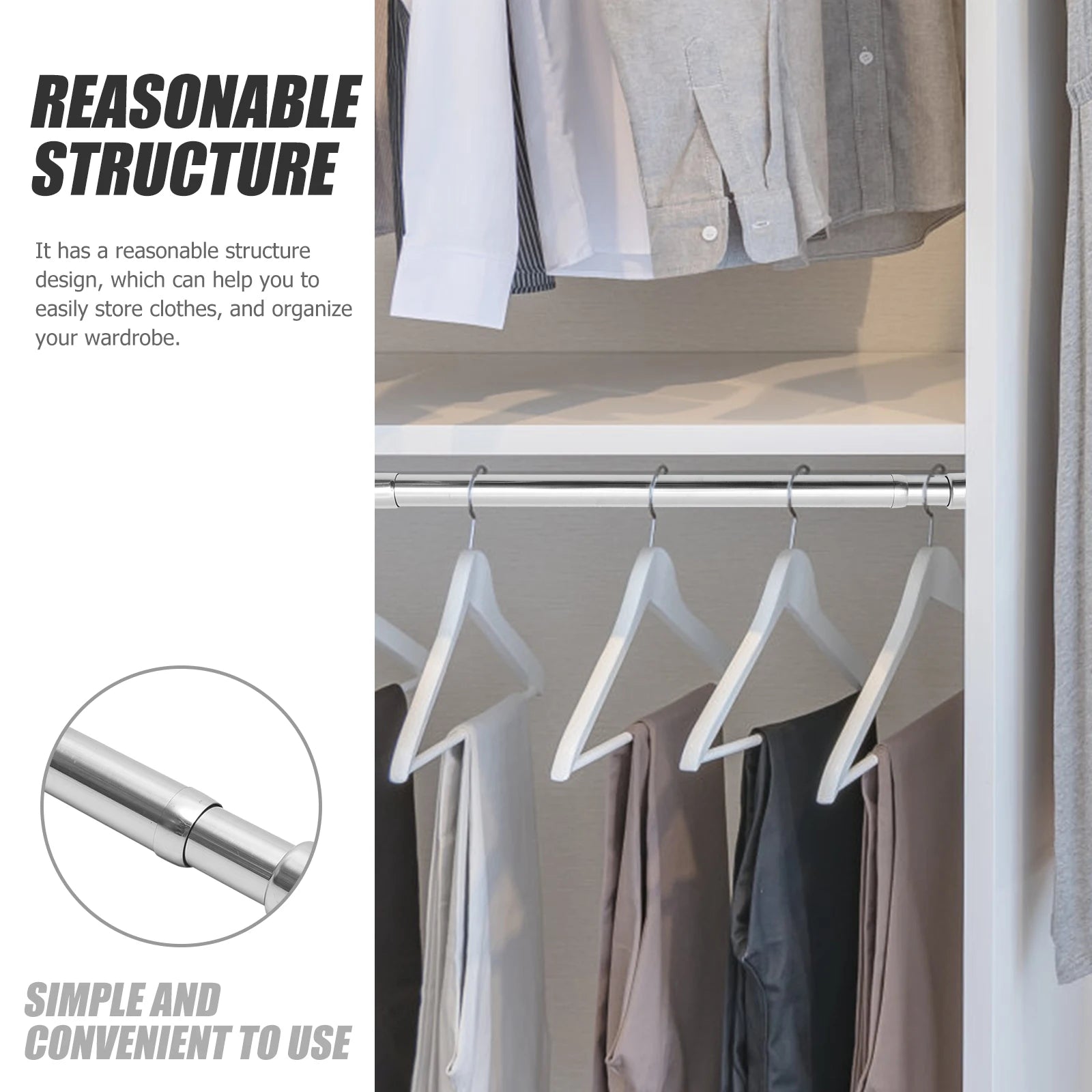 Adjustable Closet Rod Telescopic Clothesline Drying Pole Stainless Steel Hanging Clothes Rod For Cabinet Wardrobe Clothes Rack Peaceful Pleasures Health and Wellness