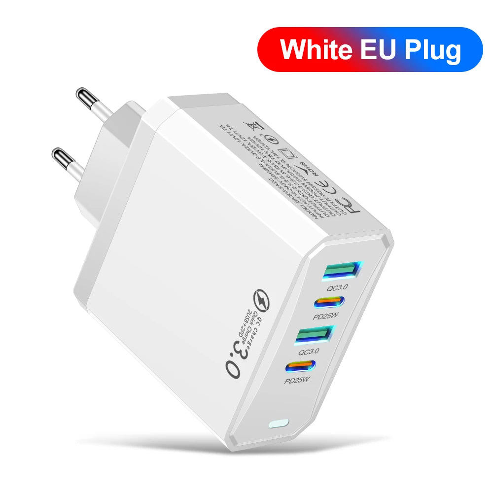 25W 4-Port USB-C Fast Charger QC3.0 – iPhone & Android Peaceful Pleasures Health and Wellness EU White