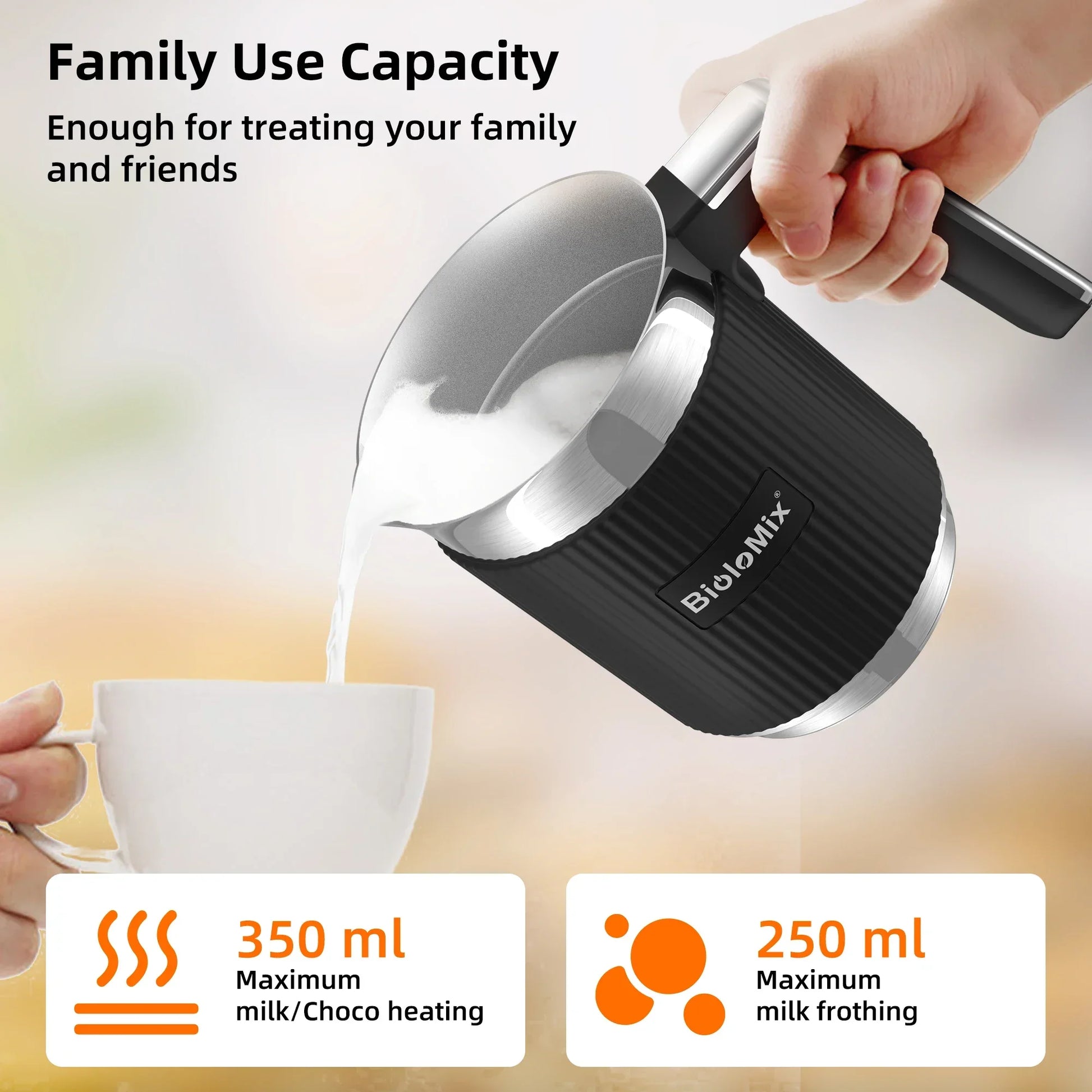 BioloMix 5-in-1 Detachable Milk Frother & Steamer 500W Milk Frother Peaceful Pleasures Health and Wellness