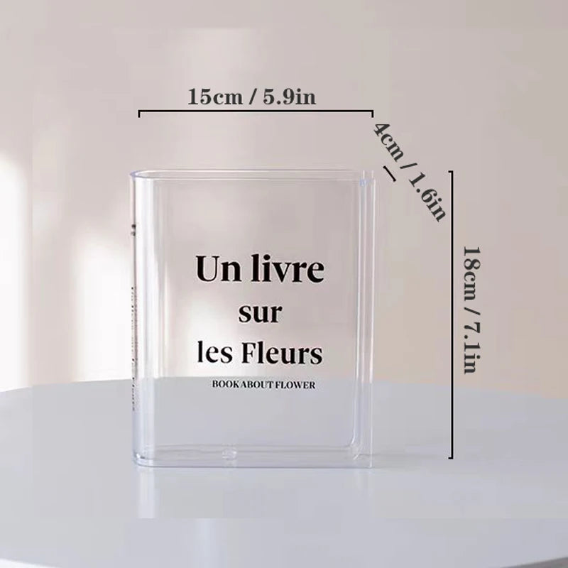 Clear Acrylic Book Vase for Flowers – Transparent Tabletop & Bookshelf Flower Vase, Modern Home Decor
