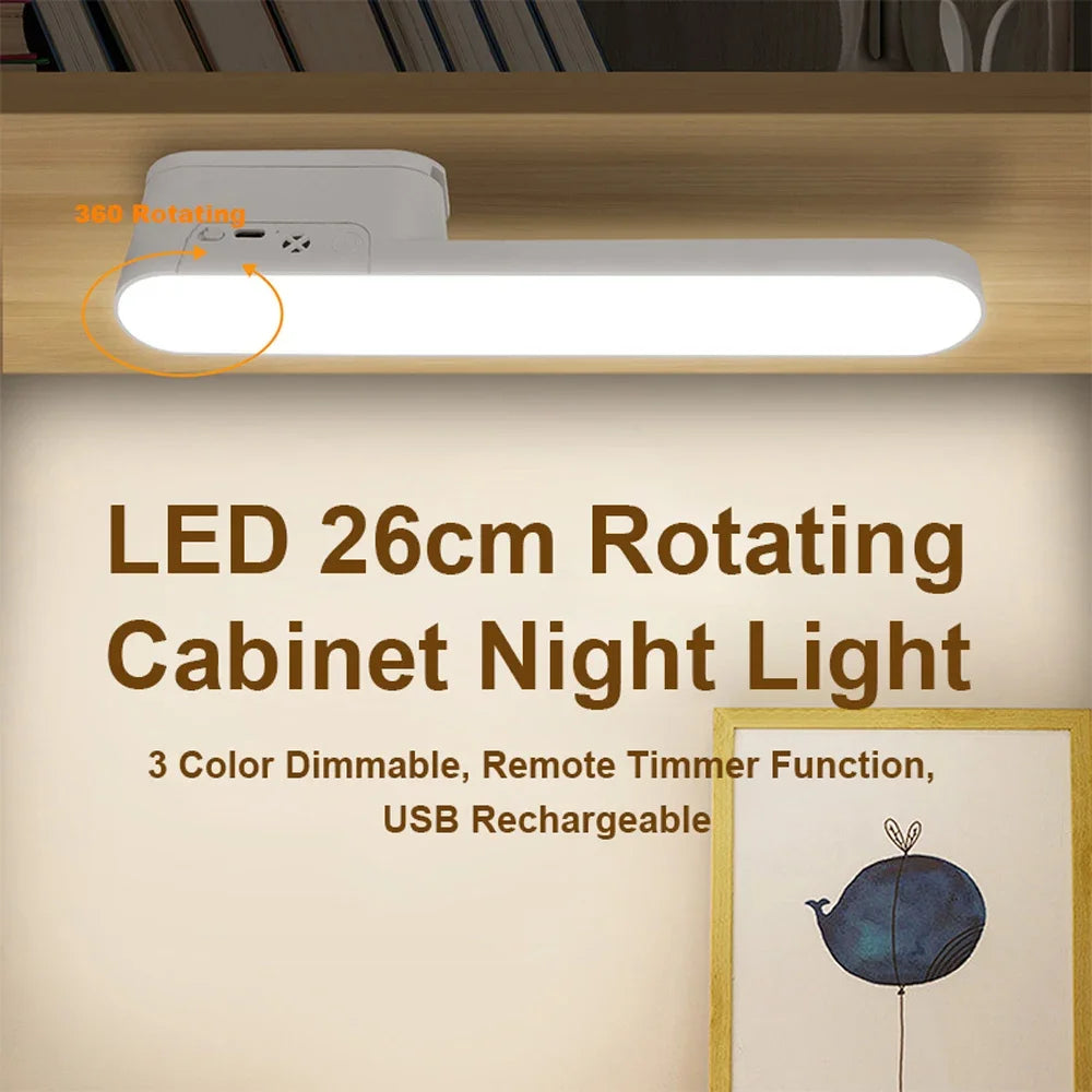 3 Color Dimmable LED Cabinet Light Night Light 360° Rotatable USB Rechargeable Remote Control Cabinet Light DIY For Bedroom Desk Peaceful Pleasures Health and Wellness