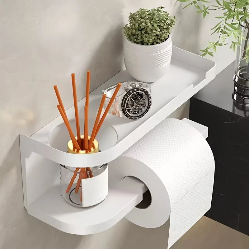 Wall-Mounted Toilet Paper Holder with Shelf & Drawer