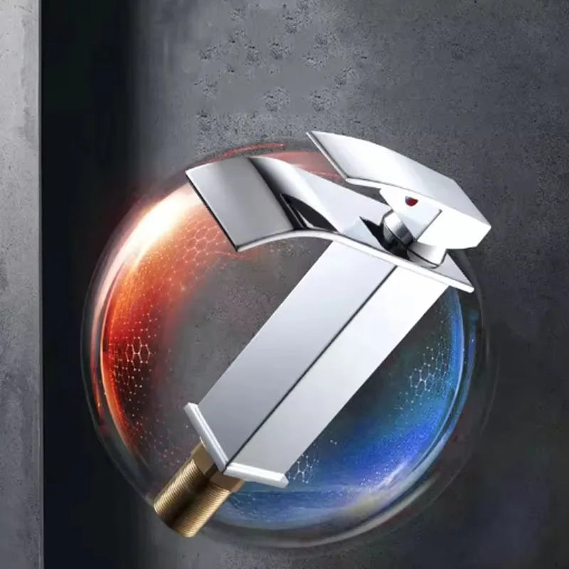 Black Stainless Steel Waterfall Basin Faucet | Hot & Cold
