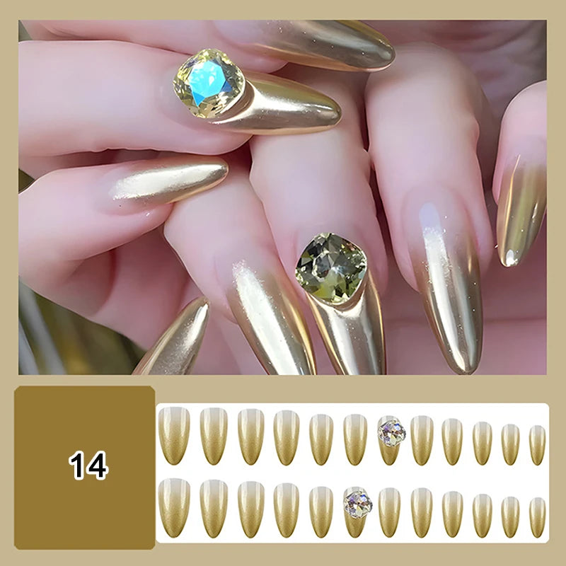 24/30Pcs Medium Fake Nail Set With Jelly Glue Gradient French Press On False Nail Elegantstyle Nails Full Cover Wearing False Peaceful Pleasures Health and Wellness 14