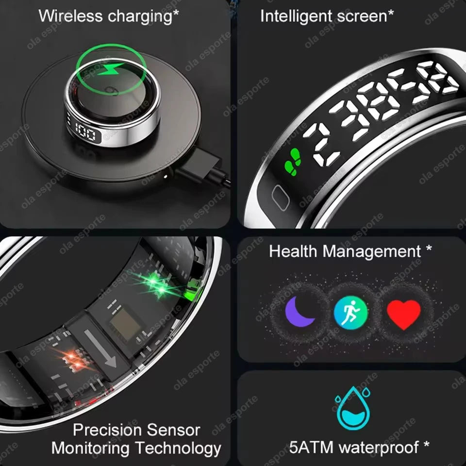 Fashion Smart Ring with Display Screen and Touch, Wireless Charging, Health Manager, IP68 5ATM Waterproof For Men Women 2025 New Peaceful Pleasures Health and Wellness
