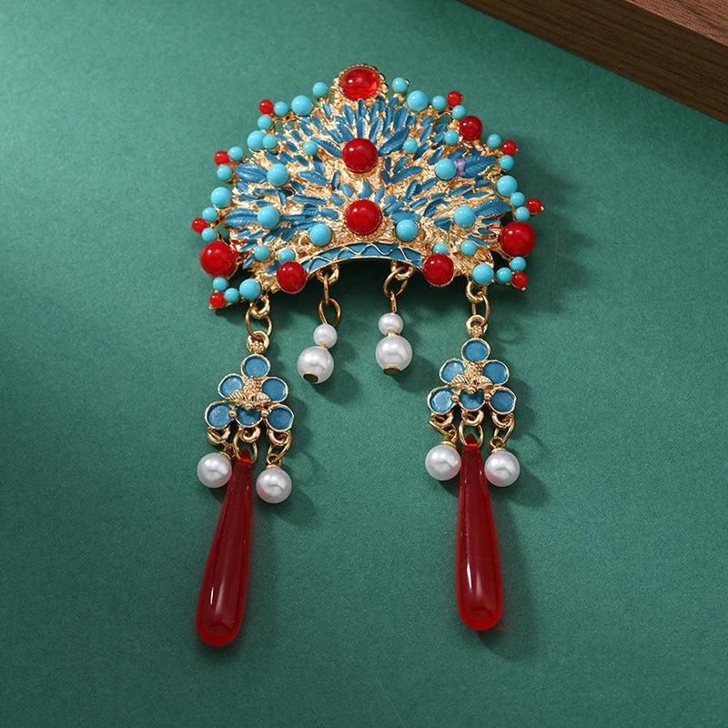 Phoenix Crest Flower Tassel Brooch | Chinese Court Style Pin Decorative Brooch Pin Peaceful Pleasures Health and Wellness A2