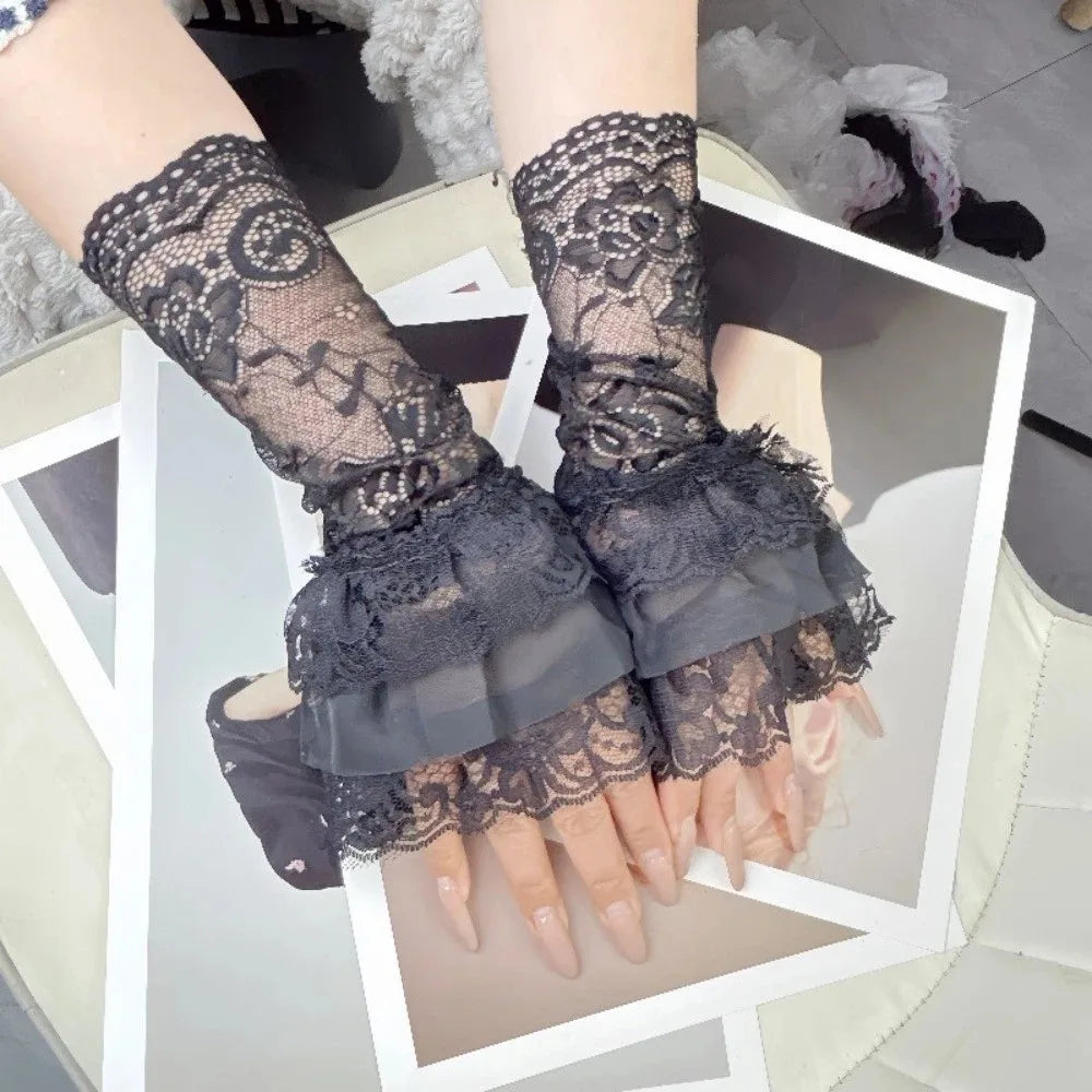Lolita Detachable Lace Flared Cuffs – 3-Layer Fake Sleeves Pair