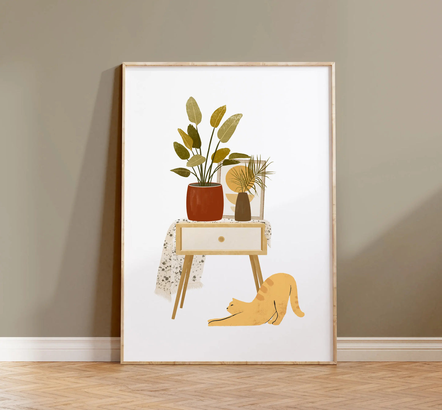 Watercolor Kittens Print Cat and Plant Poster Wall Art Leisurely Cute Kitty Canvas Painting Living Room Bedroom Home Decor Peaceful Pleasures Health and Wellness