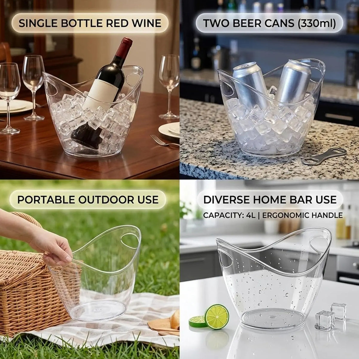 5 PET Unbreakable Ice Bucket Wine Bucket Clear Beverage Tub for Party Drinks Ice Tub for Wine Champagne or Beer Bottles Bar Peaceful Pleasures Health and Wellness
