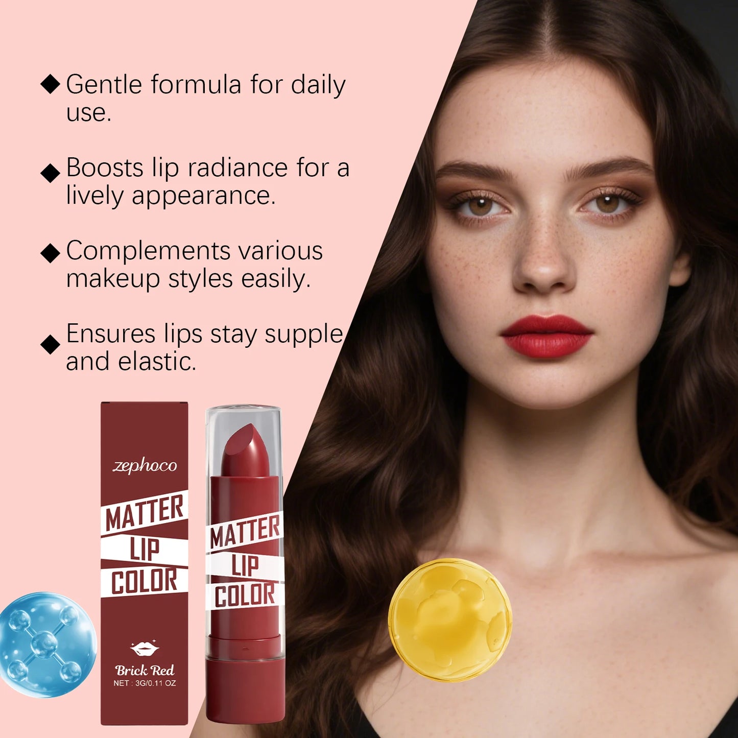 Zephoco Brick Red Moisturizing Lipstick | Non-Transfer, Hydrating