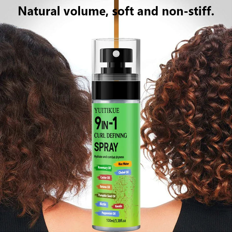 YUITIKUE 9-in-1 Curl Defining Spray Hydrating Hair Care Spray with Rosemary Oil Rice Water for All Hair Types 100ml Peaceful Pleasures Health and Wellness