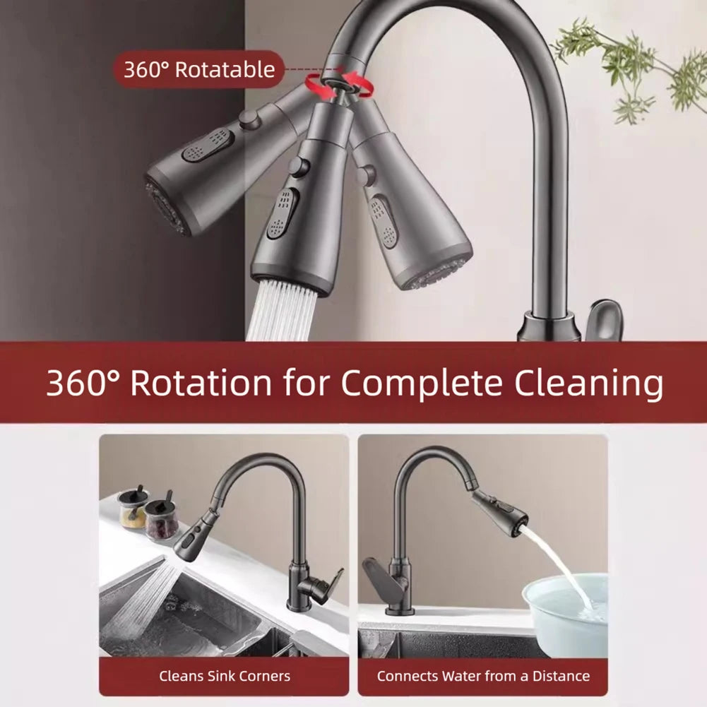 Kitchen Tap Spray Head 360° High-Pressure Extendable Swivels Tap Extender For Kitchen Sink Splash-Proof 3 Mode Kitchen Supply Peaceful Pleasures Health and Wellness
