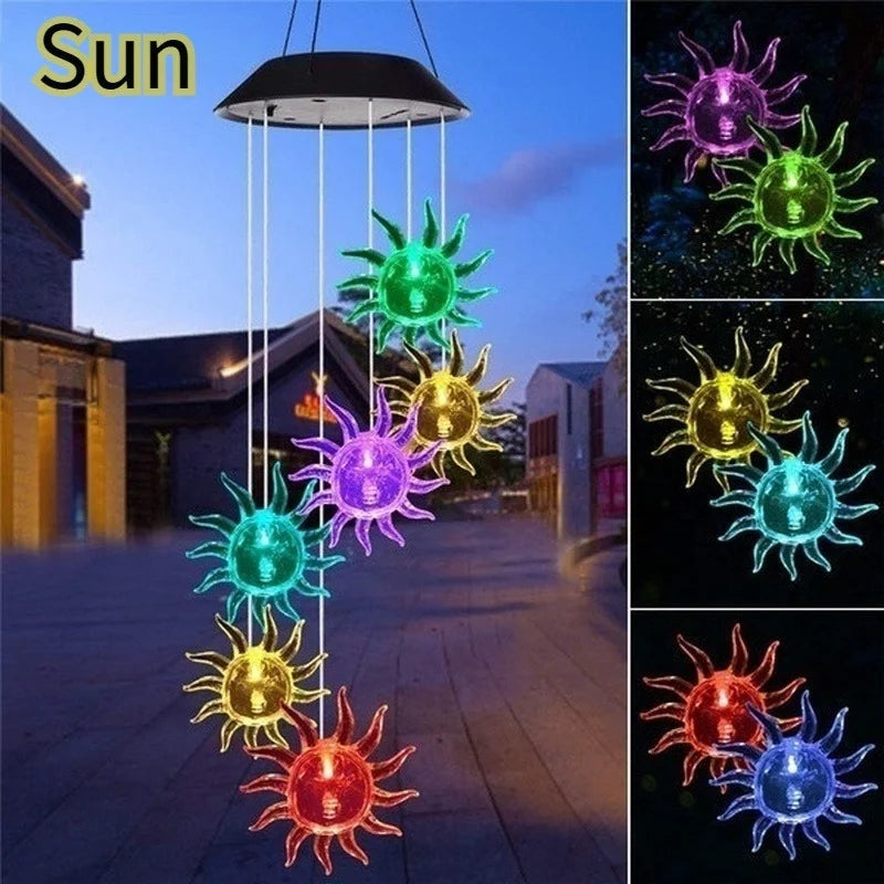 LED Solar Wind Chime Crystal Ball Hummingbird Light Changing