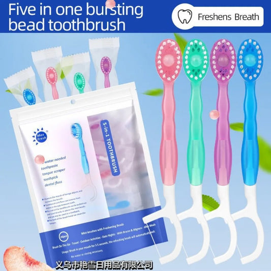 Portable Travel Toothbrush Set Disposable Mini Toothbrushes with Toothpaste Tongue Scraper Flosses Kit Disposable Toothbrush Peaceful Pleasures Health and Wellness