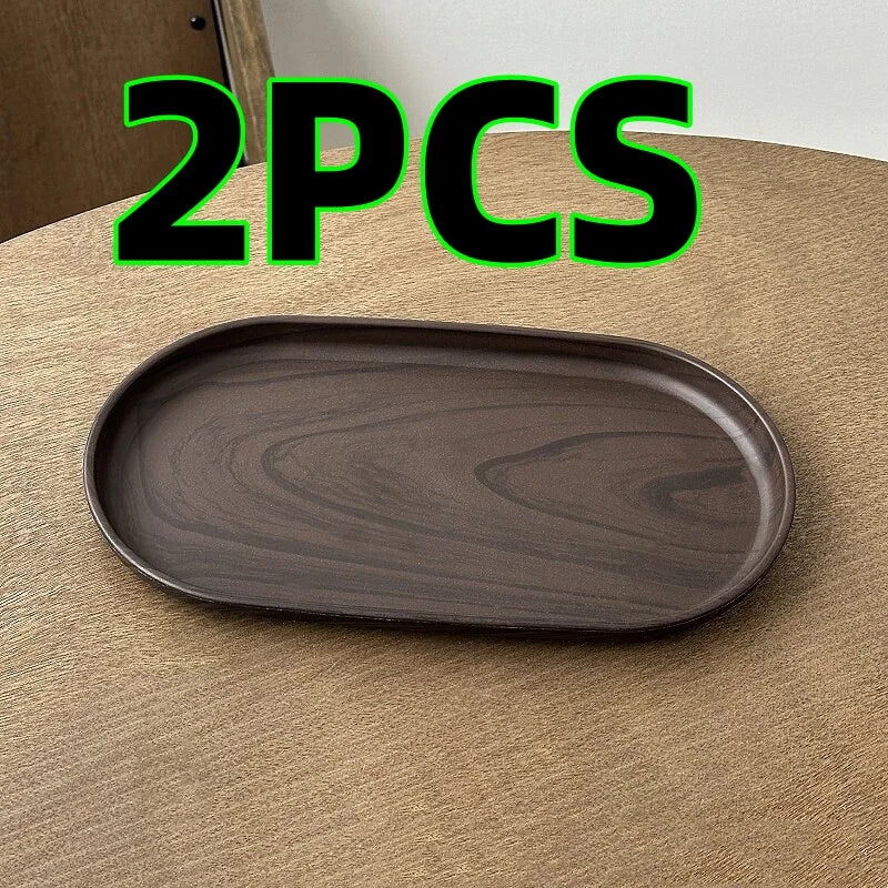 2-Piece Set of Small Oval Trays in Walnut Wood Color, Suitable for Tea Cups, Small Plates, Snacks, Cakes, Café Desserts, Storage Trays, Tea Trays, Christmas and Halloween Table Decorations Peaceful Pleasures Health and Wellness 2Pcs