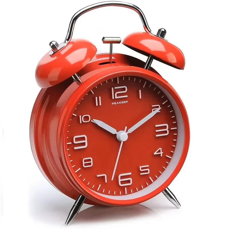 4 Inch Twin Bell Loud Alarm Clock Metal Frame 3D Dial with Backlight Battery Operate Desk Table Alarm Clock For Home and Office Peaceful Pleasures Health and Wellness red