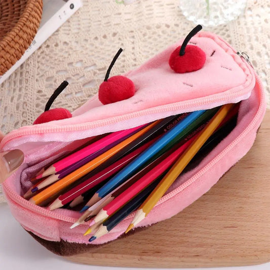 Creative Cherry Cake Pen Bag Cosmetic Bags Large Capacity Stationery Bag Kawaii Exquisite Pencil Pouch School Supplies Peaceful Pleasures Health and Wellness