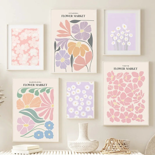 Nordic Floral Market Canvas Wall Art Print | Colorful Poster Canvas Wall Art Peaceful Pleasures Health and Wellness