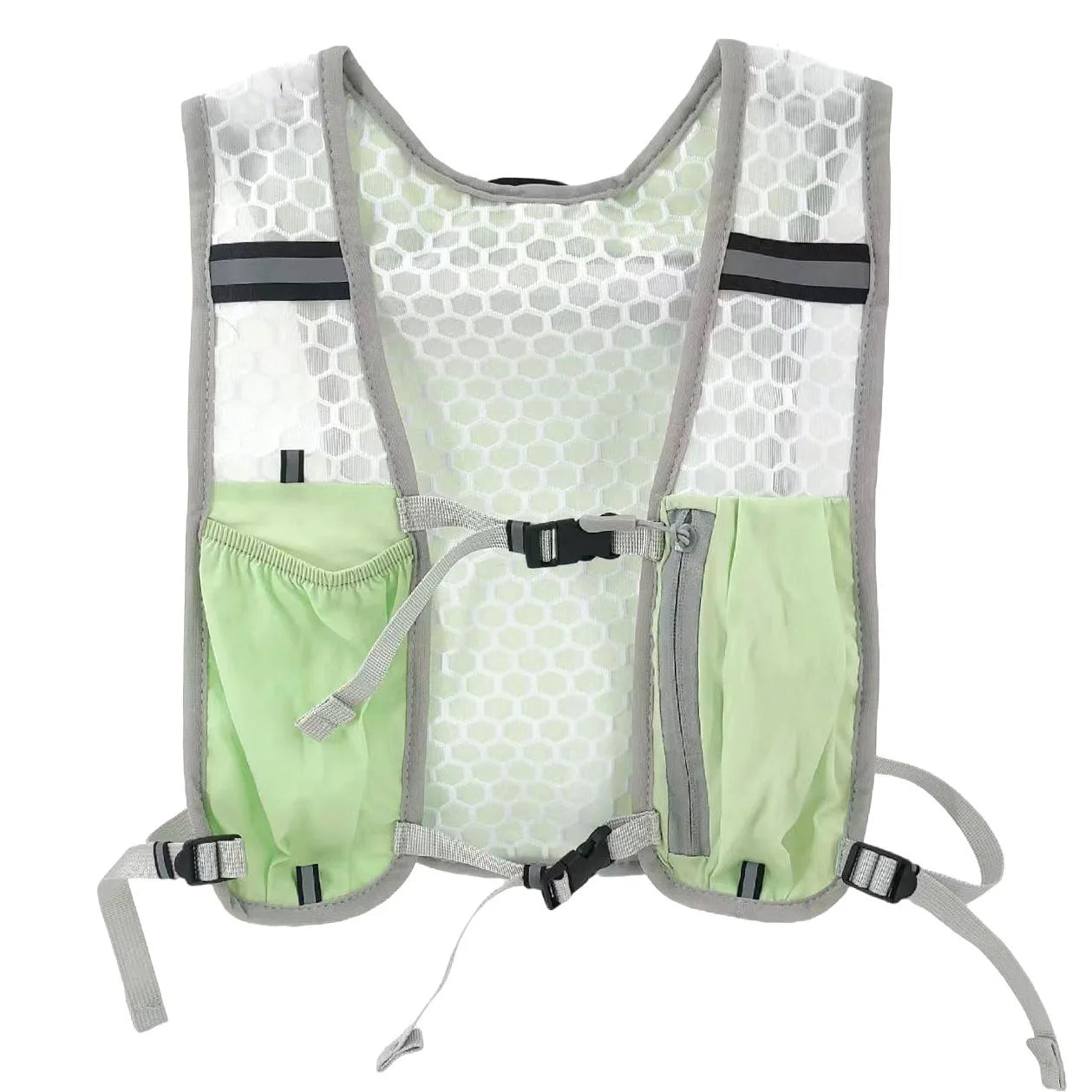Lightweight Running Vest with Phone Holder New Reflective Hydration Water Chest Pack Storage for Sports Water Bottle Peaceful Pleasures Health and Wellness green