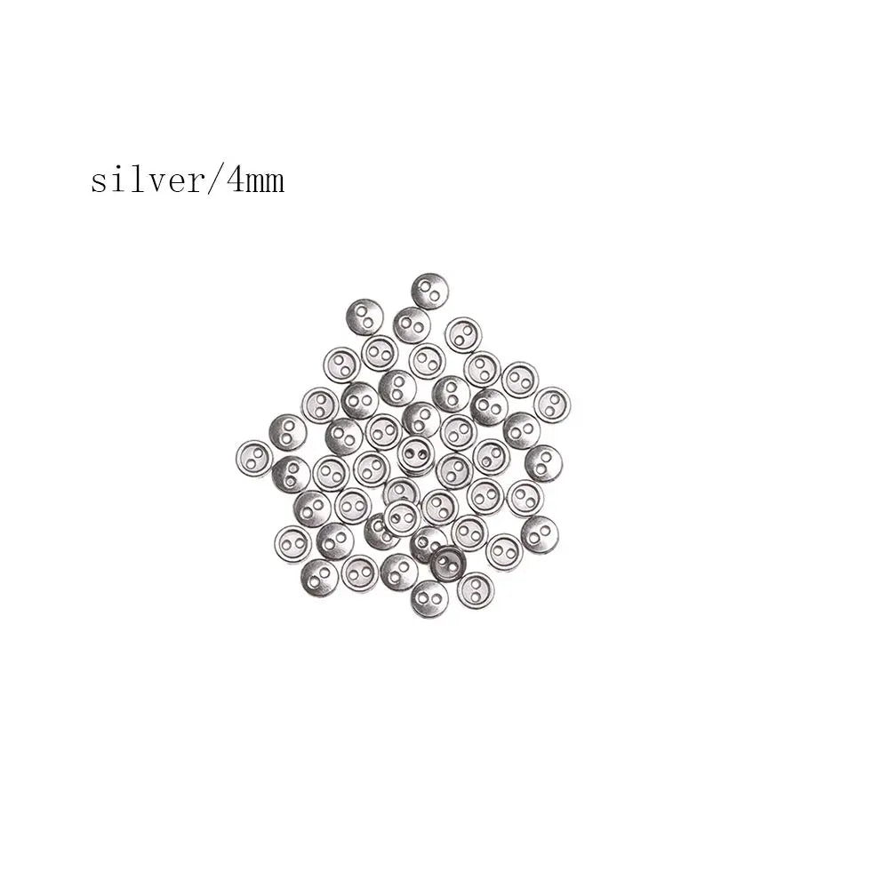 50pcs Mini Metal Sewing Buttons – Round 2-Hole, 3mm & 4mm