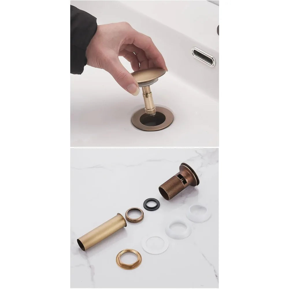 Brass Round Bottle P-Trap 1-1/4" Sink Drain Kit & Pop-Up Drain