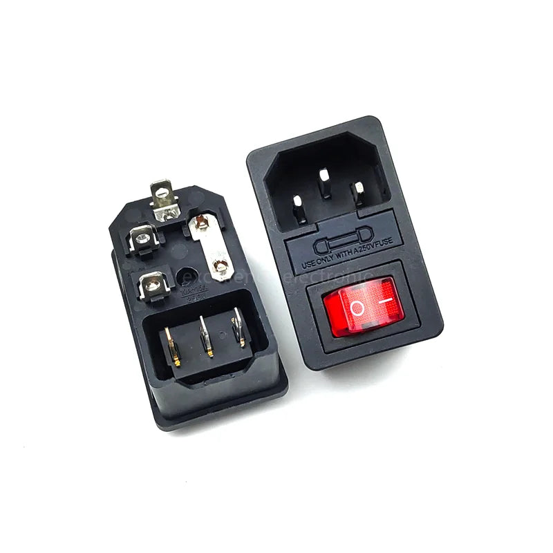 AC Power Socket with Light Fuse Card Type 3-in-1 Rocker Switch 3 Pin IEC320 C14 Inlet Power Socket 10A 250VAC Male Connector Peaceful Pleasures Health and Wellness Red 10PCS