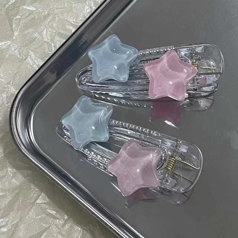 Cute Pink Blue Star Pentagram Hair Clip Student Girls Sweet Charm Lovely Hairpin Aesthetics Y2k Hair Accessories For Women Peaceful Pleasures Health and Wellness