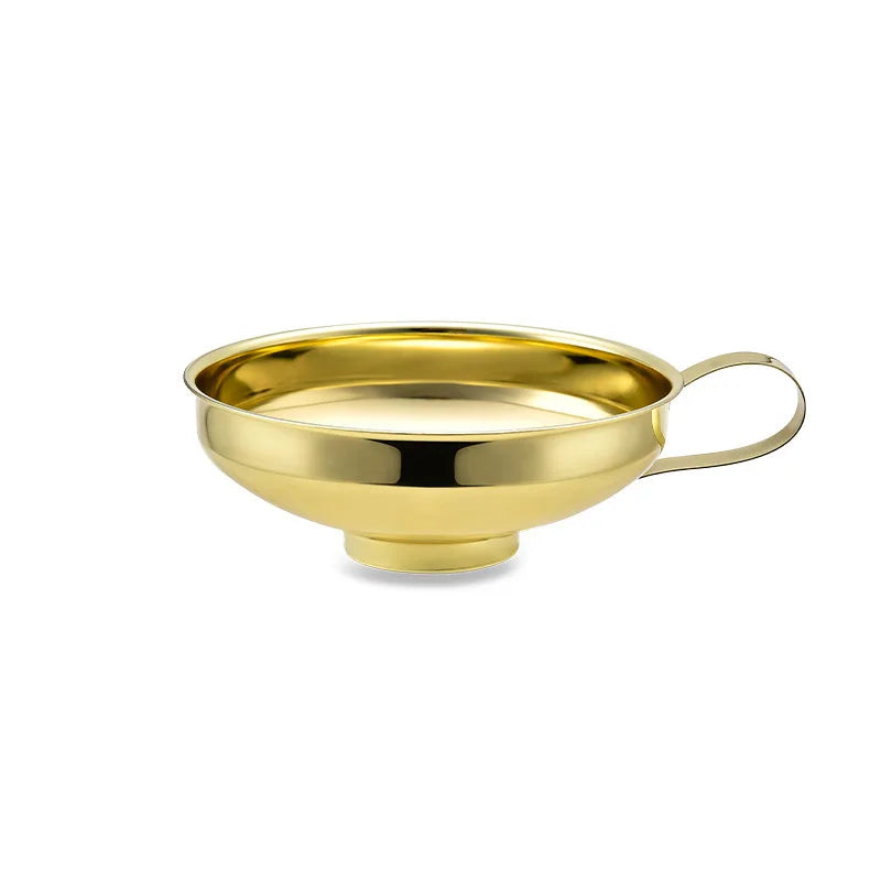 Golden wide-mouth funnel Food Grade Stainless Steel Kitchen Small Mini Metal Gold Food Funnel for Filling Bottles Kitchen Use Peaceful Pleasures Health and Wellness trumpet