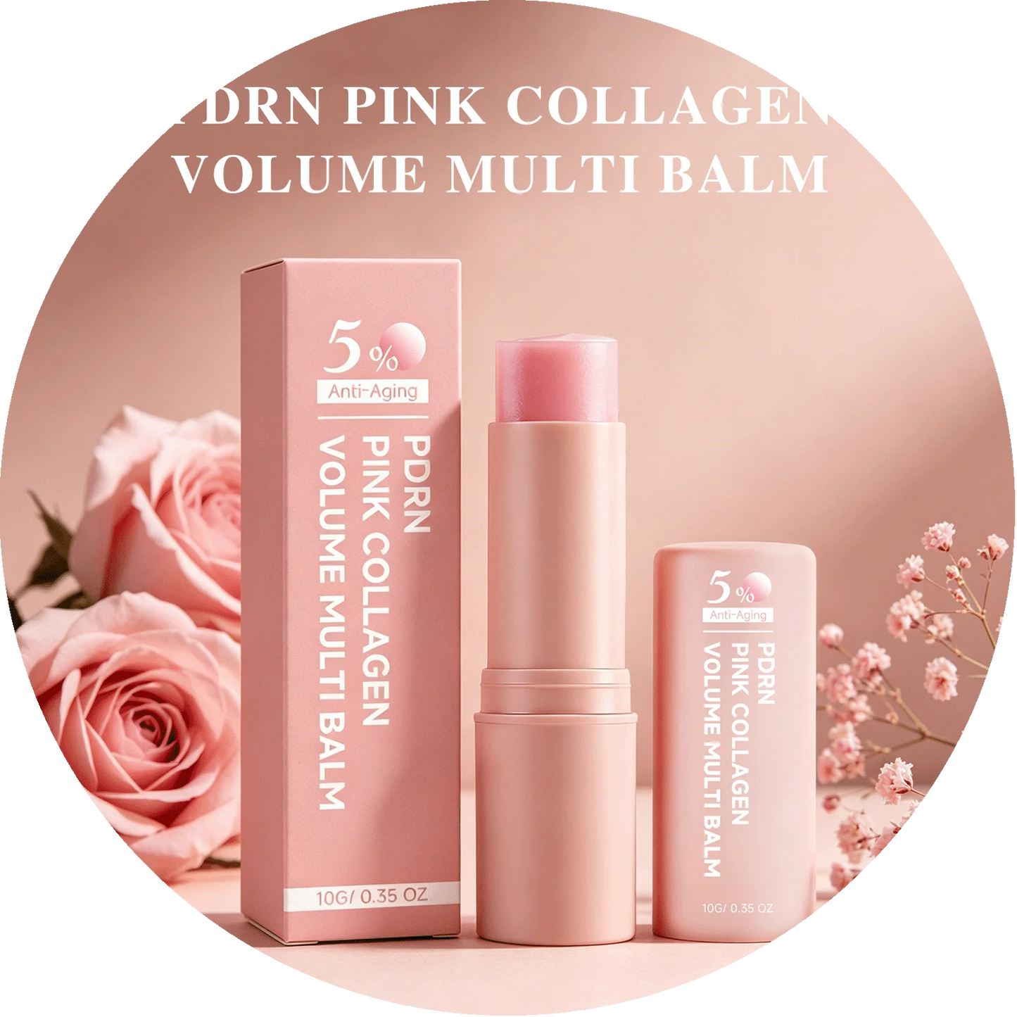 PDRN Pink Collagen Multi Volume Balm Stick Anti Wrinkles Firming Improve Fine Lines Even Tone Revitalize Skin Care Cream Stick Peaceful Pleasures Health and Wellness 10g Boxed x 1pc