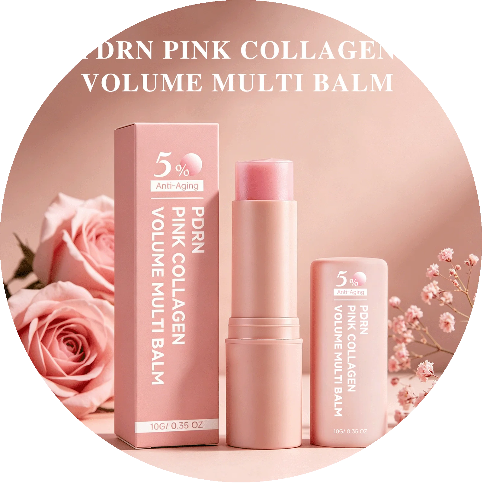 PDRN Pink Collagen Multi Volume Balm Stick Anti Wrinkles Firming Improve Fine Lines Even Tone Revitalize Skin Care Cream Stick Peaceful Pleasures Health and Wellness 10g Boxed x 1pc