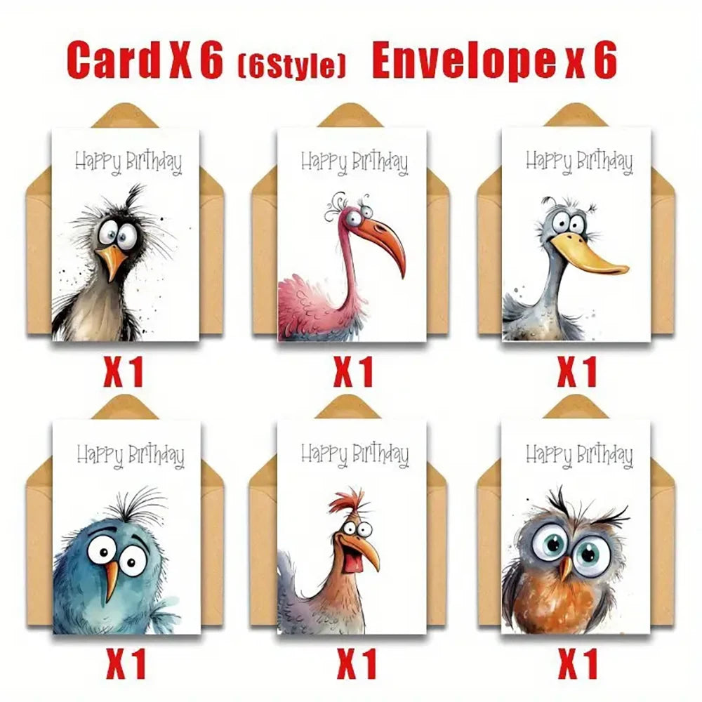 Funny Watercolor Bird Expression Handwritten Greeting Card Birthday