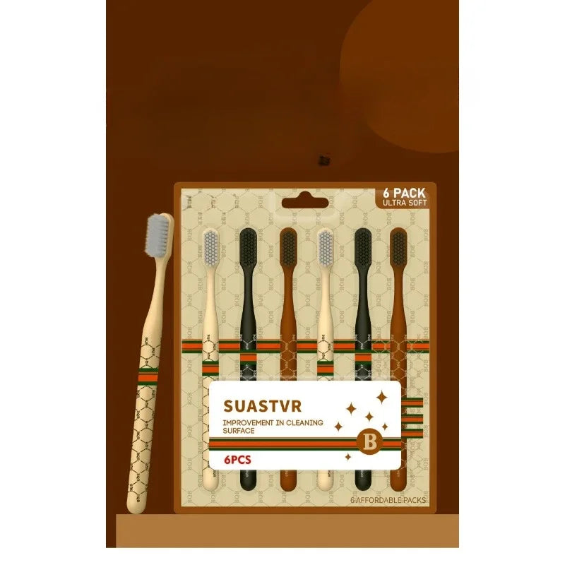 Card Set of 6 Soft Bristle Toothbrushes Bristle Wide Head Toothbrush Soft Bristle Toothbrush Cleaning Care Peaceful Pleasures Health and Wellness