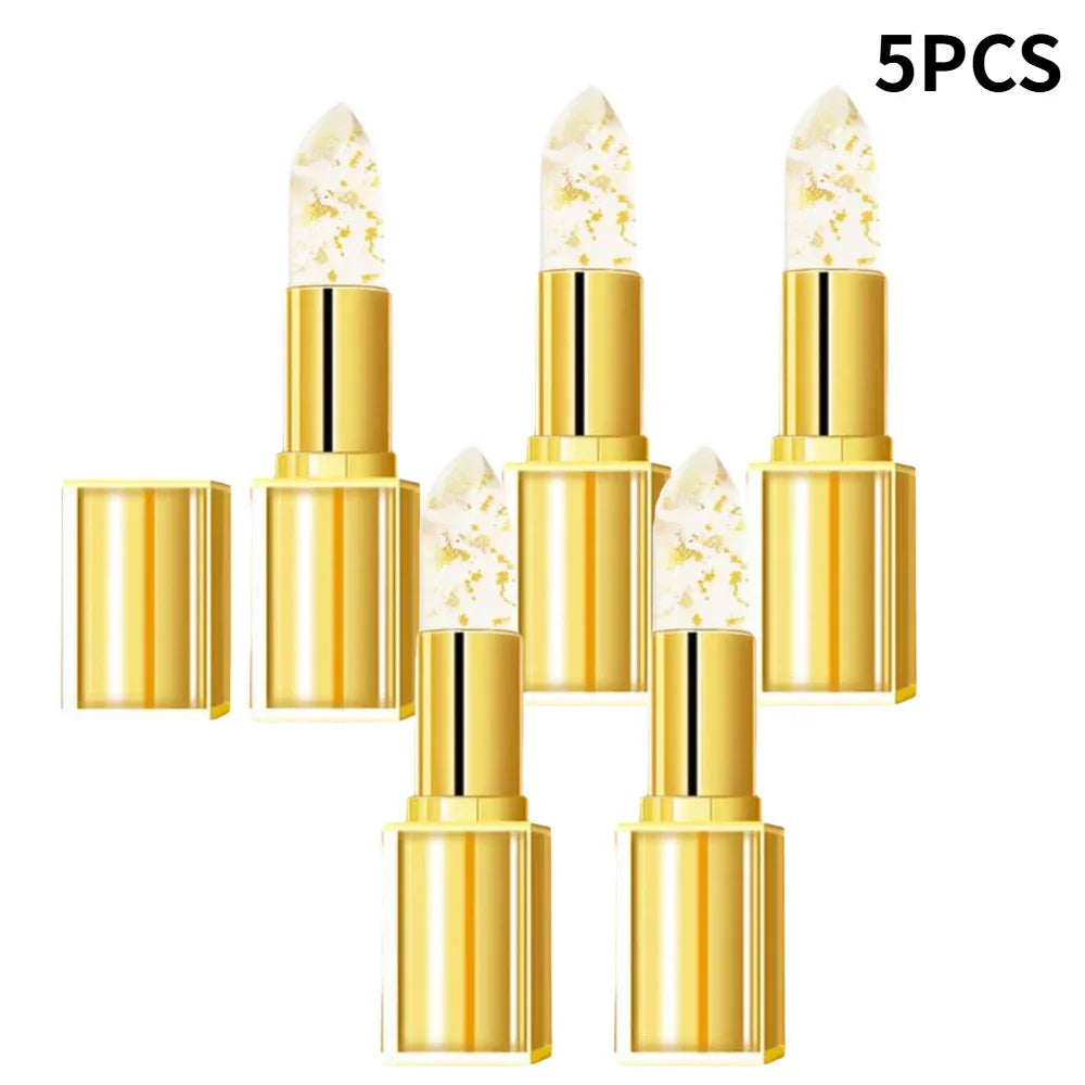 Gold Crystal PH Color Changing Lip Balm, Moisturizing High Shine Glossy Lipstick, Waterproof Non Sticky Cup Daily Lip Care Peaceful Pleasures Health and Wellness 5PCS