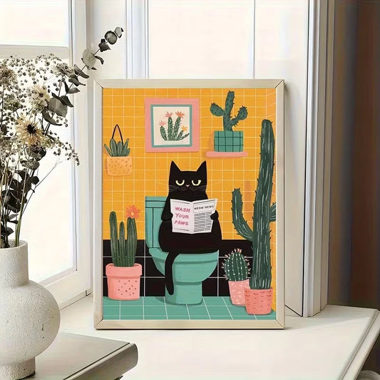 Modern Funny Black Cat Reading Book Wall Art Print Canvas Painting Poster Picture For Living Room,bedroom Home Decor Peaceful Pleasures Health and Wellness G3927 21x30cm Unframed