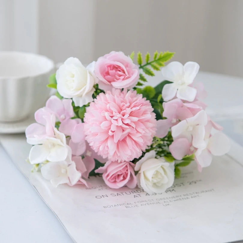 Silk Rose Chrysanthemum Artificial Bouquet – Wedding & Home Decor