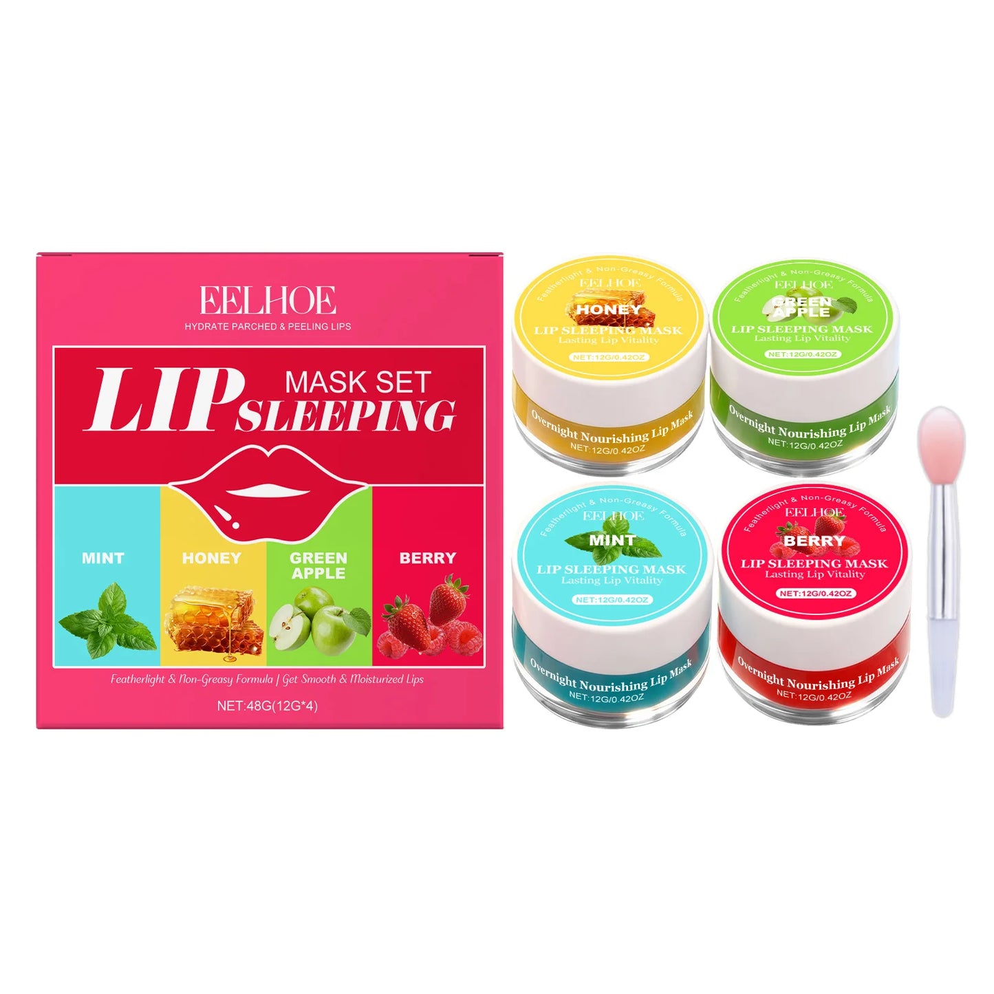 EELHOE 4-Flavor Sleep Lip Mask – Moisturizing Dead Skin Repair Sleep Lip Mask Peaceful Pleasures Health and Wellness 1 set Boxed