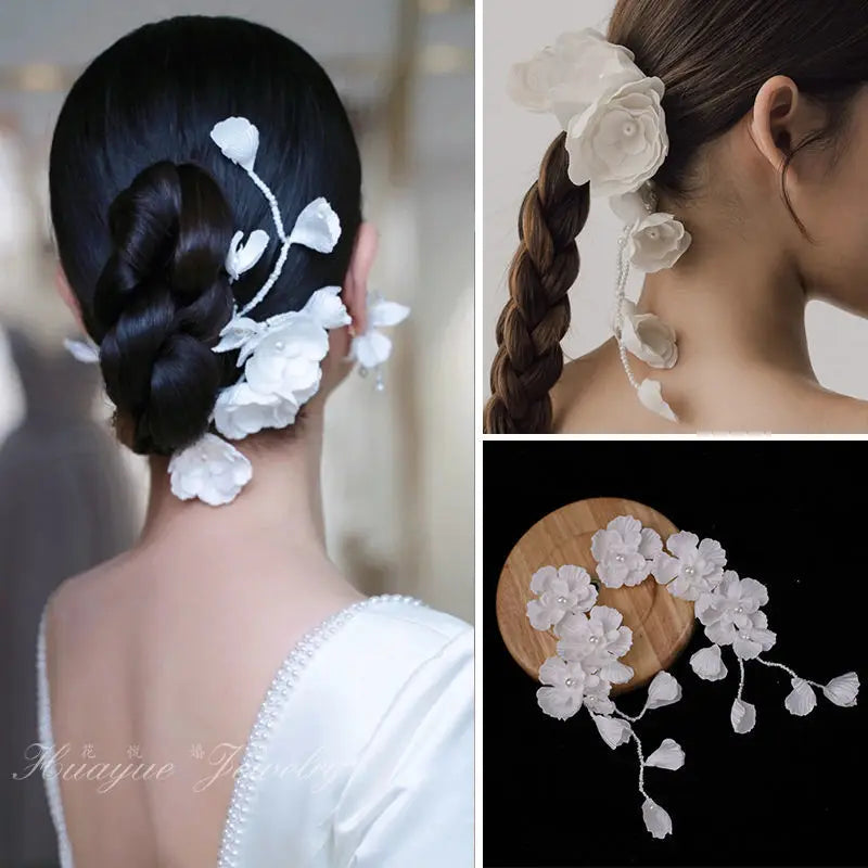Pearl Hairbands Earrings for Woman Floral Hair Accessories Ear Clips for Special Occasions Party Peaceful Pleasures Health and Wellness