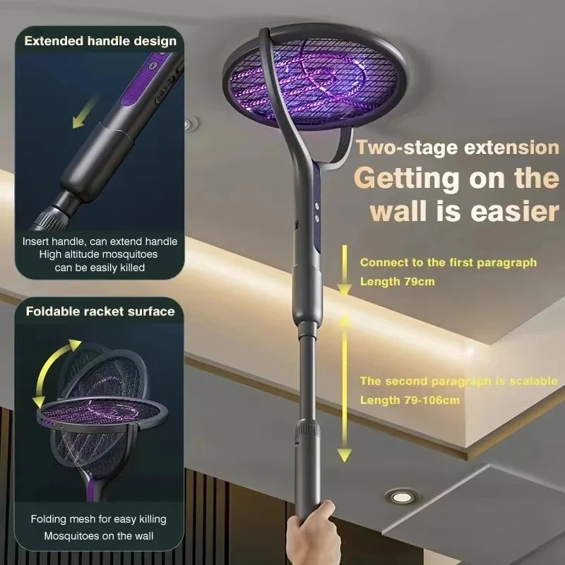 2-in-1 Electric Mosquito Swatter with LED Lamp | USB Rechargeable