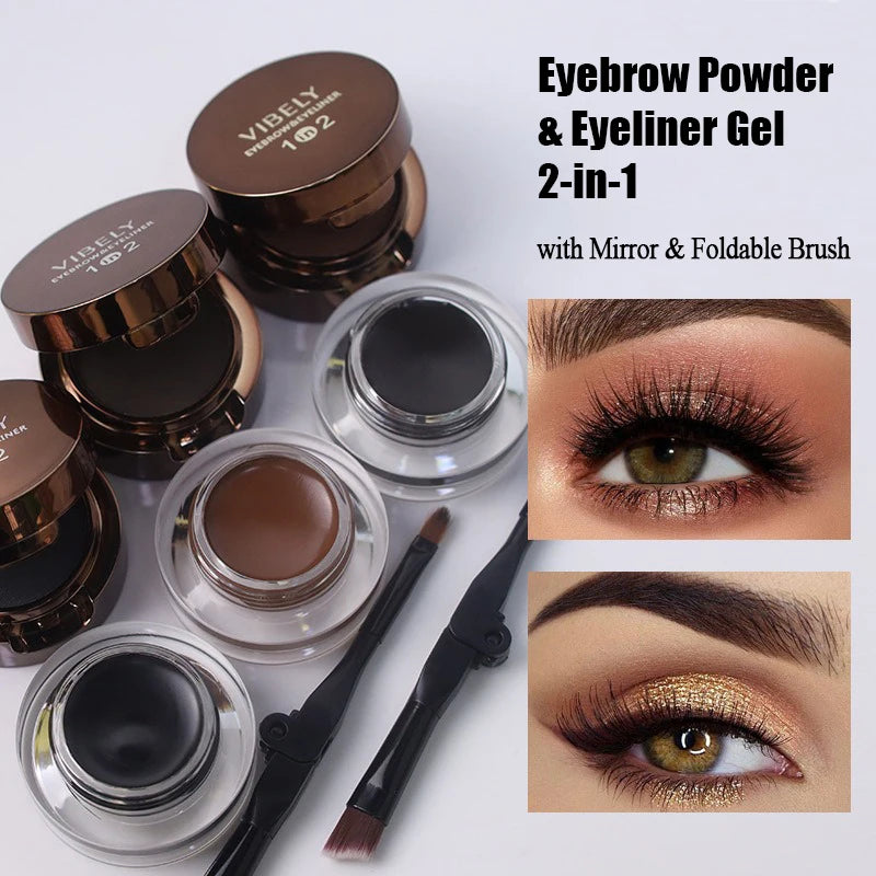 2-in-1 Eyebrow Powder & Eyeliner Gel | Waterproof Dual Brush
