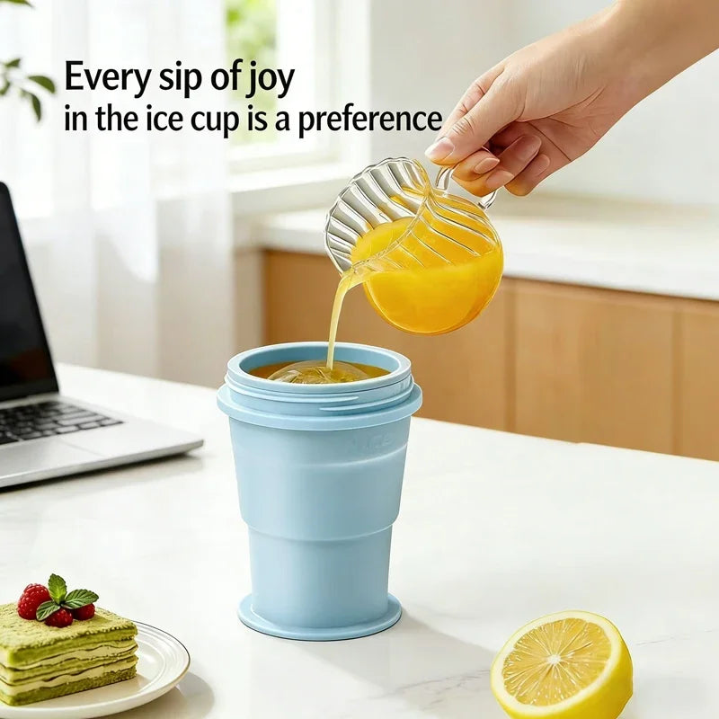 Food-Grade Silicone Foldable Ice Ball Cup 2 in 1 Ice Mold and Water Bottle BPA-Free Portable Travel Tumbler for Outdoor Camping Peaceful Pleasures Health and Wellness