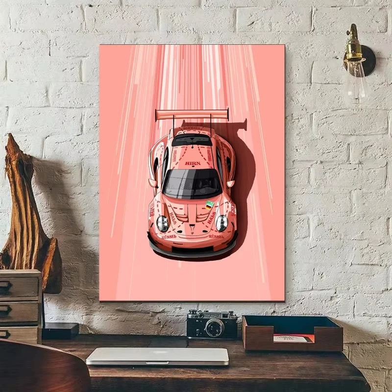 Cartoon Racing Car Canvas Wall Art | Boys Motorsport Poster