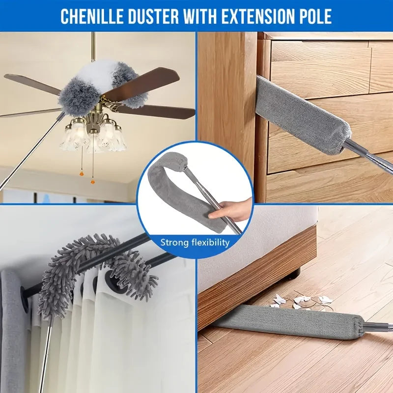 4-Piece Set of Household Electrostatic Dusters, Extendable Feather Dusters, Extendable Dust Brushes, Dusters for High Ceilings, Fans, Spider Webs, Reusable, Lightweight, for Cleaning Curtains and Ceiling Fans Peaceful Pleasures Health and Wellness
