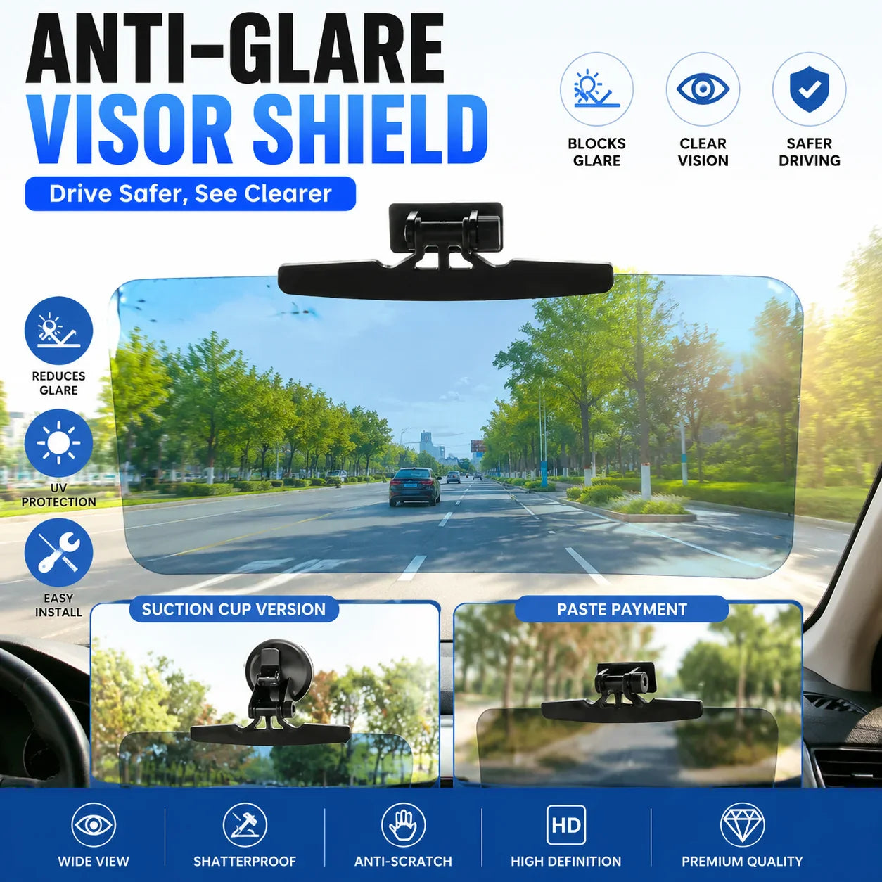 Universal Car Sun Visor Anti-Glare Shield – Day & Night