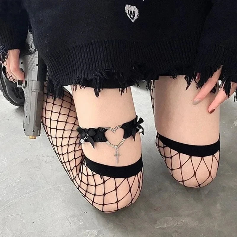 2024 Women Elastic Pu Leather Garter Belts Heart Leg Neck Ring Punk