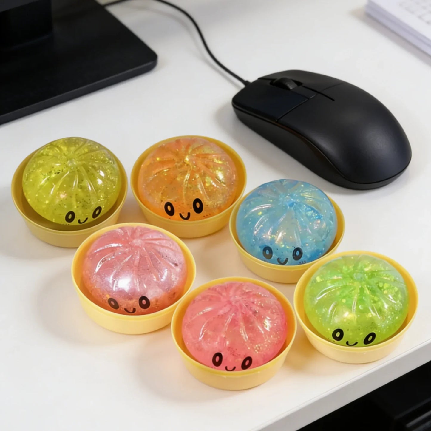 Glitter Squishy Dumpling Stress Relief Toy – Cute Pink Squeeze