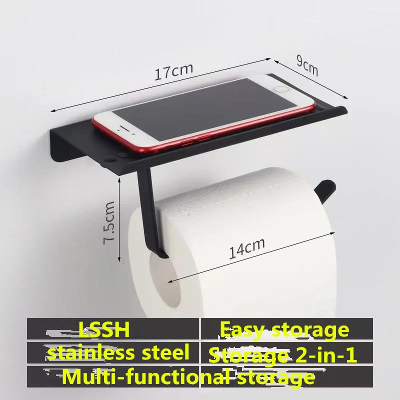 No-Drill Stainless Steel Toilet Roll & Paper Towel Holder